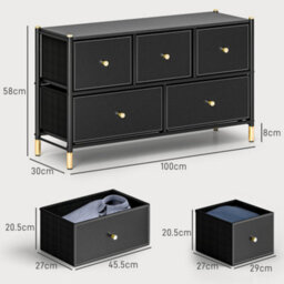 Homcom Fabric Chest Of Drawers With Pu Leather Surface, For Bedroom - thumbnail 3
