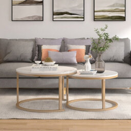 2-Tier Round White Marble Top With Gold Legs- Nesting Coffee Table Set - thumbnail 8