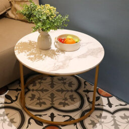 2-Tier Round White Marble Top With Gold Legs- Nesting Coffee Table Set - thumbnail 5