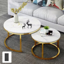 2-Tier Round White Marble Top With Gold Legs- Nesting Coffee Table Set - thumbnail 1