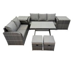 Fimous Garden Rattan Outdoor Furniture Set 7 Seater With Love Sofa 3 Seater Sofa 2 Side Table 2 Small Stools Dark Grey - thumbnail 2