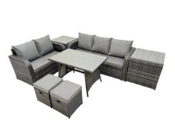 Fimous Garden Rattan Outdoor Furniture Set 7 Seater With Love Sofa 3 Seater Sofa 2 Side Table 2 Small Stools Dark Grey - thumbnail 1