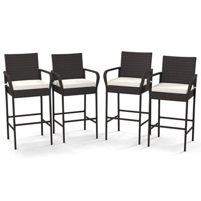Costway Patio Wicker Barstools Set Of 4 Outdoor Pe Rattan Bar Chairs-Brown - image 1