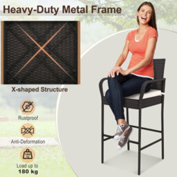 Costway Patio Wicker Barstools Set Of 4 Outdoor Pe Rattan Bar Chairs-Brown - thumbnail 6