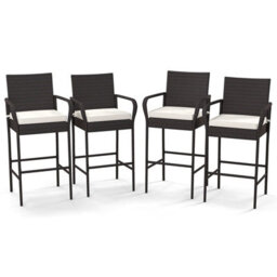 Costway Patio Wicker Barstools Set Of 4 Outdoor Pe Rattan Bar Chairs-Brown - thumbnail 1