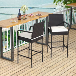 Costway Patio Wicker Barstools Set Of 4 Outdoor Pe Rattan Bar Chairs-Brown - thumbnail 4