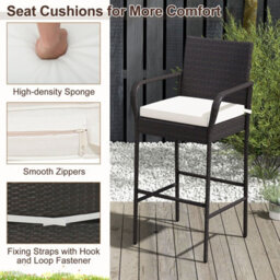 Costway Patio Wicker Barstools Set Of 4 Outdoor Pe Rattan Bar Chairs-Brown - thumbnail 7