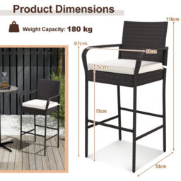 Costway Patio Wicker Barstools Set Of 4 Outdoor Pe Rattan Bar Chairs-Brown - thumbnail 2