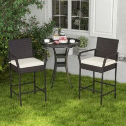 Costway Patio Wicker Barstools Set Of 4 Outdoor Pe Rattan Bar Chairs-Brown - thumbnail 3