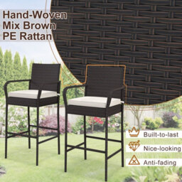 Costway Patio Wicker Barstools Set Of 4 Outdoor Pe Rattan Bar Chairs-Brown - thumbnail 9