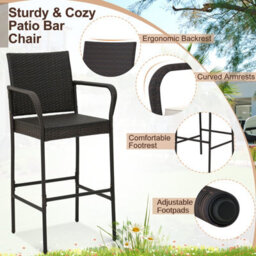 Costway Patio Wicker Barstools Set Of 4 Outdoor Pe Rattan Bar Chairs-Brown - thumbnail 8