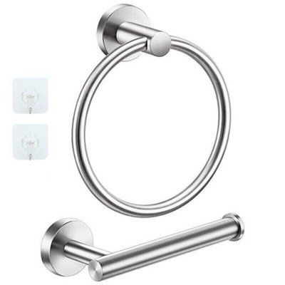 Silver Stainless Steel Wall Mounted Toilet Roll Holder And Towel Ring Set For Bathroom Uk - image 1