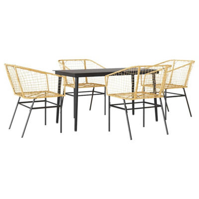 Berkfield Durable 5 Piece Garden Dining Set Brown Poly Rattan Glass - image 1