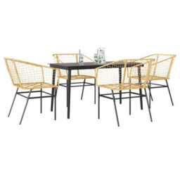 Berkfield Durable 5 Piece Garden Dining Set Brown Poly Rattan Glass - thumbnail 2