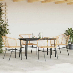 Berkfield Durable 5 Piece Garden Dining Set Brown Poly Rattan Glass - thumbnail 3
