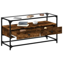 Berkfield Industrial Tv Cabinet With Glass Top Smoked Oak 98X35X51 Cm Engineered Wood - thumbnail 3