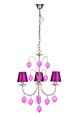 Orsina Adura Hot Pink Glass 3 Arm Chandelier
