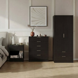 Lassic Vida Designs Trega 3 Piece Bedroom Set (1 Drawer Bedside Chest, 5 Drawer Chest, 2 Door 2 Drawer Wardrobe) Black - thumbnail 1