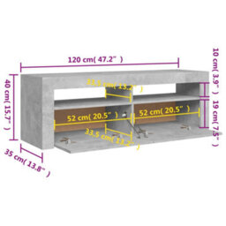 Vidaxl Tv Cabinet With Led Lights Concrete Grey 120X35X40 Cm - thumbnail 3
