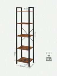 LEDREM 5 Tier Bookcase Storage Unit For Office, Living Room, Bedroom, 30 X 39.5 X 154 Cm, Industrial Style - thumbnail 7