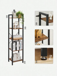 LEDREM 5 Tier Bookcase Storage Unit For Office, Living Room, Bedroom, 30 X 39.5 X 154 Cm, Industrial Style - thumbnail 6