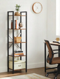 LEDREM 5 Tier Bookcase Storage Unit For Office, Living Room, Bedroom, 30 X 39.5 X 154 Cm, Industrial Style - thumbnail 1