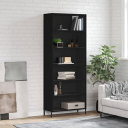 Berkfield Highboard Black 69.5X32.5X180 Cm Engineered Wood - thumbnail 1