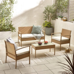 Furniturebox Porto Rattan Garden Sofa Set, 4 Seat Outdoor Sofa Set, Beige Garden Furniture Set, 2 Chairs,  Sofa, Coffee Set +Cover
