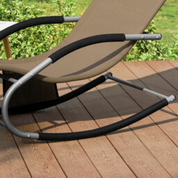 Sobuy Ogs28-Br, Outdoor Garden Rocking Sun Lounger Recliner Relaxing Chair With Headrest And Side Bag,brown,w147Xd63Xh85 - thumbnail 5
