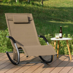 Sobuy Ogs28-Br, Outdoor Garden Rocking Sun Lounger Recliner Relaxing Chair With Headrest And Side Bag,brown,w147Xd63Xh85 - thumbnail 2