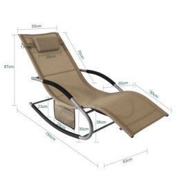 Sobuy Ogs28-Br, Outdoor Garden Rocking Sun Lounger Recliner Relaxing Chair With Headrest And Side Bag,brown,w147Xd63Xh85 - thumbnail 3