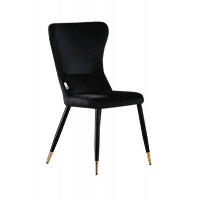 Life Interiors Single Black/gold New York Modern Velvet Dining Chair With High Back, Black Metal Legs, And Gold Tips - image 1