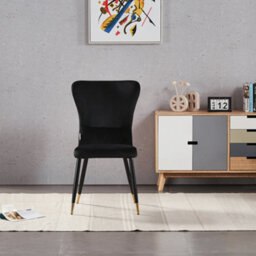 Life Interiors Single Black/gold New York Modern Velvet Dining Chair With High Back, Black Metal Legs, And Gold  Tips - thumbnail 2