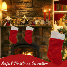 Neel Blue Christmas Santa Stocking Velvet Father Santa Sock For Hanging Gift & Candy Pouch, Red & White - thumbnail 7