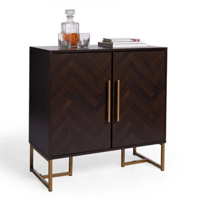 Dark Wood Sideboard  Parquet Storage Cabinet 2 Doors - image 1