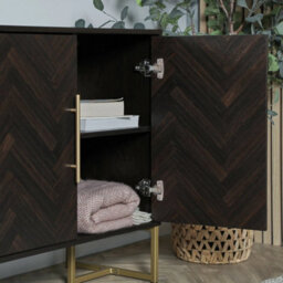 Dark Wood Sideboard  Parquet Storage Cabinet 2 Doors - thumbnail 5