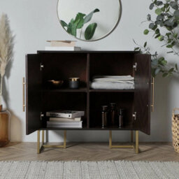 Dark Wood Sideboard  Parquet Storage Cabinet 2 Doors - thumbnail 3