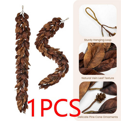 Amorly 190Cm Artificial Brown Magnolia Leaf Garland Faux Fall Greenery Vine For Artificial Magnolia Leaf Wreath Fall Decor - image 1