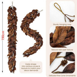 Amorly 190Cm Artificial Brown Magnolia Leaf Garland Faux Fall Greenery Vine For Artificial Magnolia Leaf Wreath Fall Decor - thumbnail 7