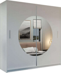 M N Furniture Ltd Wardrobe With Led Light, Modern Sliding Door With Round Mirror Design And Adjustable Storage-Bedroom Cabinet (White,150Cm) - thumbnail 2