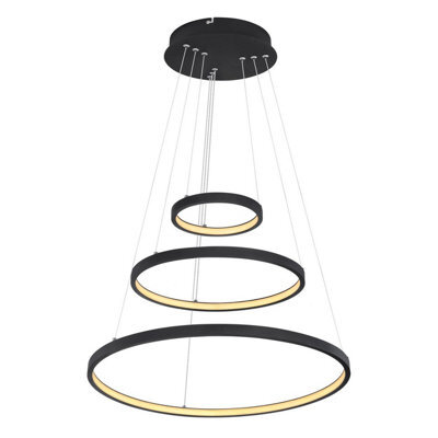 Luminosa Lighting Luminosa Ralph Triple Ring Pendant Ceiling Light Matt Black 3X Led Dimmable 3000K - image 1