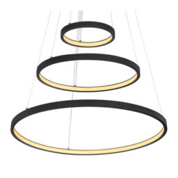 Luminosa Lighting Luminosa Ralph Triple Ring Pendant Ceiling Light Matt Black 3X Led Dimmable 3000K - thumbnail 3