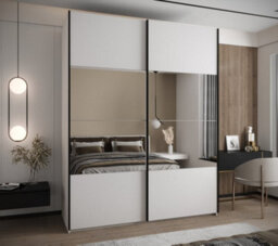Arte Elegant White Trosa Iv Sliding Door Wardrobe H2450mm W2000mm D640mm Mirrored Doors, Ten Shelves, Hanging Rail - thumbnail 2
