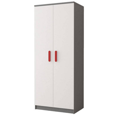 Arte Smyk Ii 06 White Front Grey Carcass Hinged Wardrobe 800mm H1930mm D500mm With Striking Red Handles - image 1