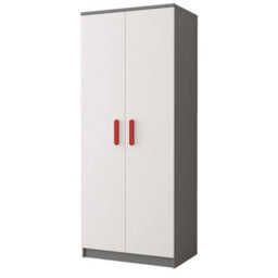 Arte Smyk Ii 06 White Front Grey Carcass Hinged Wardrobe 800mm H1930mm D500mm With Striking Red Handles - thumbnail 1