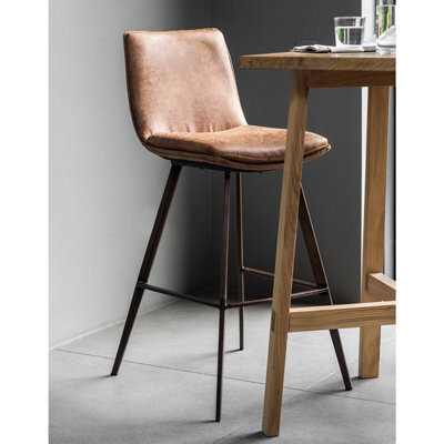 Xample Gallery Henley Bar Stools - 2 Pack Brown Faux Leather Counter Chairs With Angled Black Metal Legs, Seat Height 72Cm,vintage Design - image 1