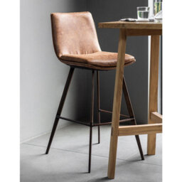 Xample Gallery Henley Bar Stools - 2 Pack Brown Faux Leather Counter Chairs With Angled Black Metal Legs, Seat Height 72Cm,vintage Design