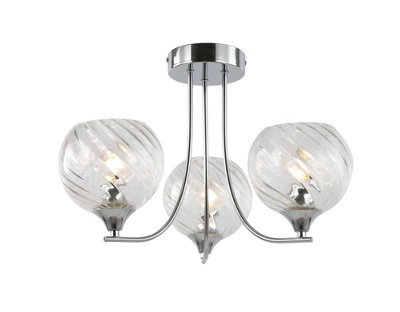GoodHome Eclaze Round Gloss Glass & Metal Chrome Crystal Effect 3 Lamp Led Ceiling Light - image 1