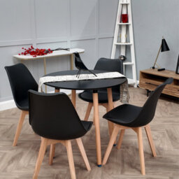 Life Interiors Set Of 6 Black Scandinavian Dining Chairs With Leather Cushions Solid Wood Legs - thumbnail 8