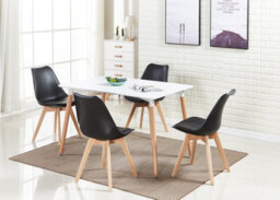 Life Interiors Set Of 6 Black Scandinavian Dining Chairs With Leather Cushions Solid Wood Legs - thumbnail 9